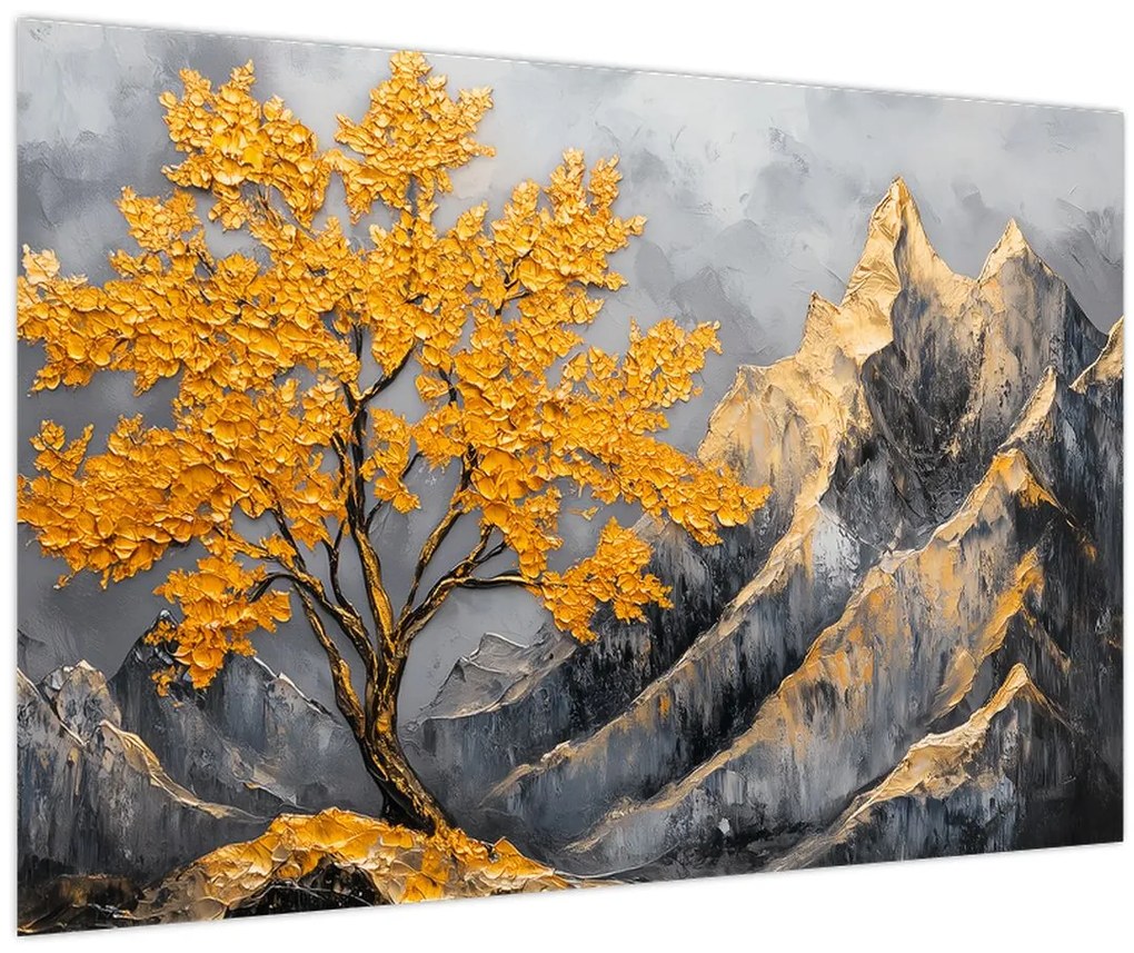 Tablou – Arbore auriu în munți (90x60 cm)
