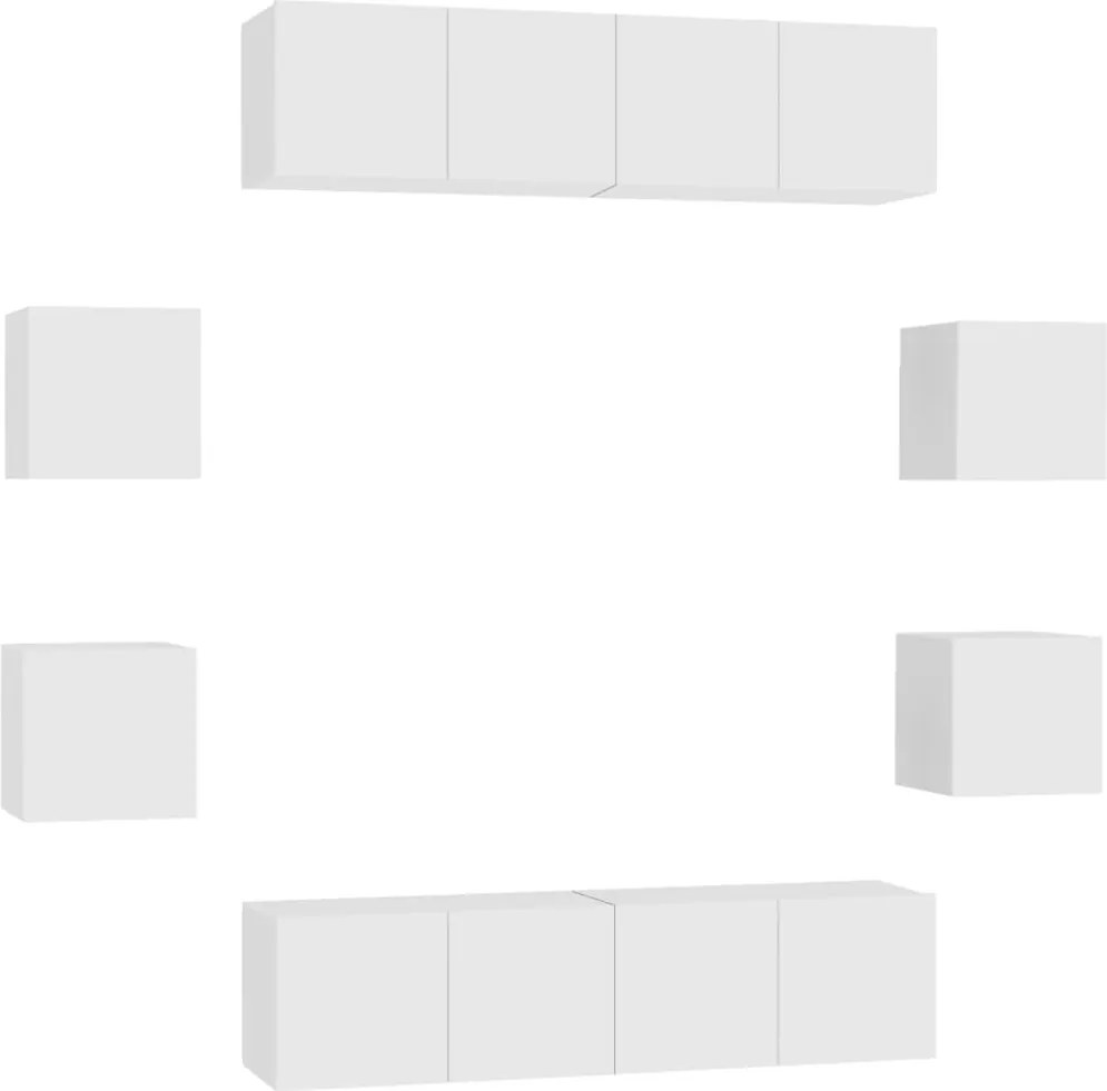 vidaXL Set de dulapuri TV, 8 piese, alb, lemn prelucrat