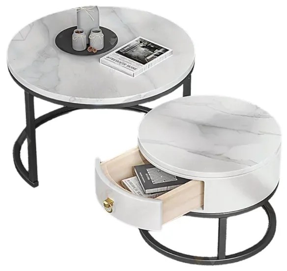 Masă de cafea nesting formată din 2 elemente &ndash; Design elegant din MDF și metal, soluție practică pentru economisirea spațiului