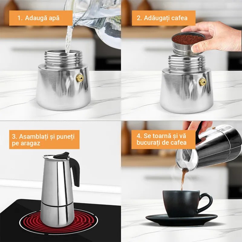 Cafetiera moka Rosberg R51173F6, 6 cesti, Inox