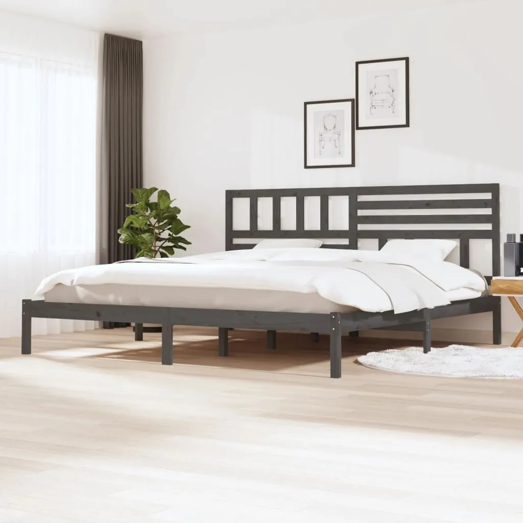 vidaXL Cadru de pat, gri, 200 x 200 cm, lemn masiv de pin