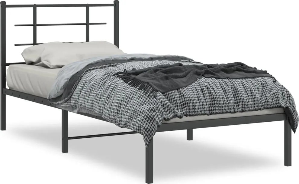 vidaXL Cadru pat metalic cu tăblie, negru, 90x200 cm
