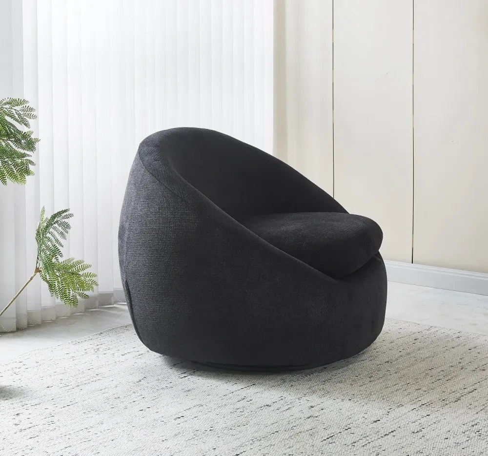 Fotoliu Rotativ – Fotoliu Modern și Confortabil pentru Living, Material Textil, stofa Aragon, Negru