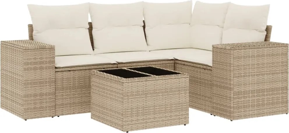 vidaXL Set canapele de grădină cu perne, 5 piese, bej, poliratan