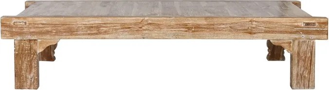 Măsuță de cafea dreptunghiulară din lemn de tec reciclat sculptat manual, natur, finisaj patinat, 45 x 200 x 70 cm, „Caldera” – Ethnic Collections