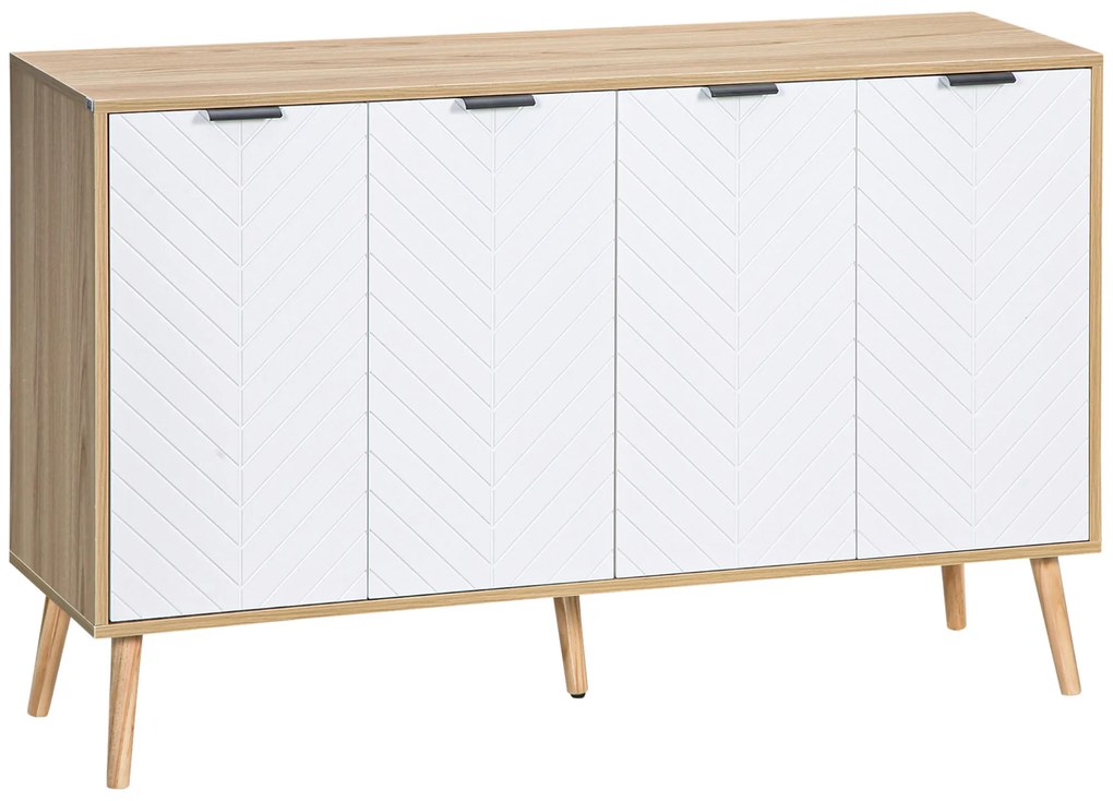 HOMCOM Bufet de depozitare scăzut mobilier cu 2 dulapuri 4 uși model de șevalet rafturi reglabile 120 x 35 x 77,4 cm alb | Aosom Romania