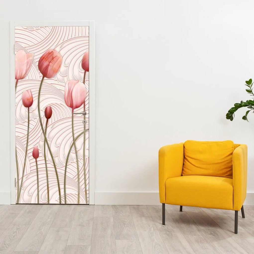 Fototapet pentru ușă - Lalele roz (95x205cm)