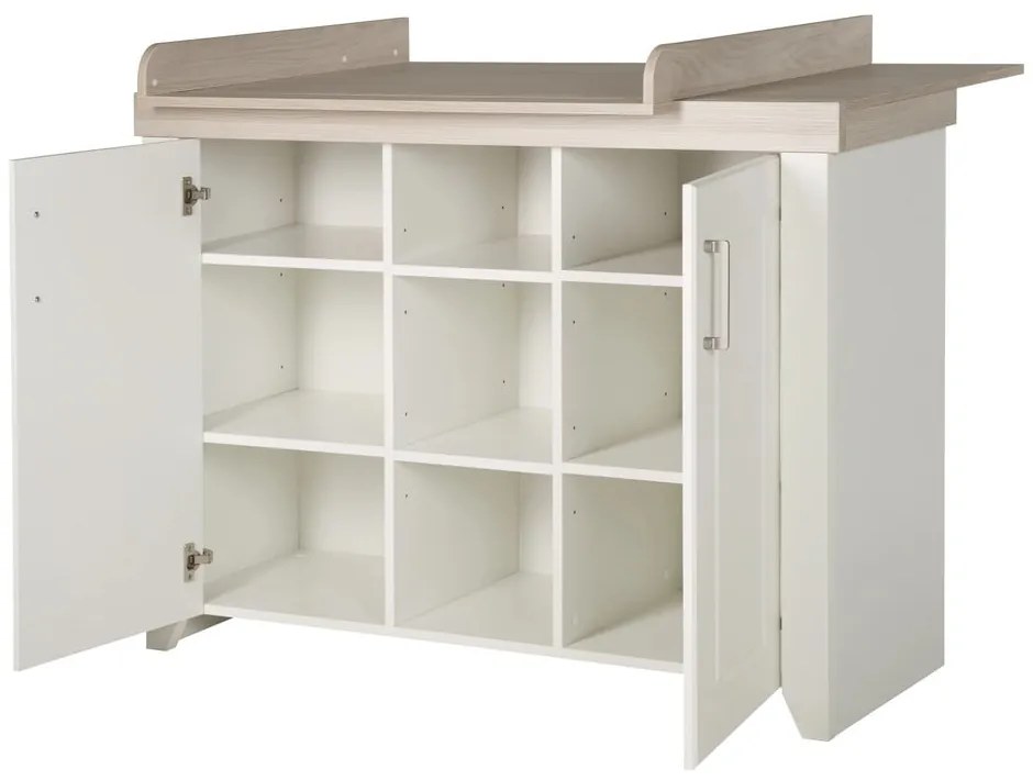 Comodă de copii albă joasă cu aspect de lemn de ulm cu masă de schimbat 120x98 cm Felicia – Roba