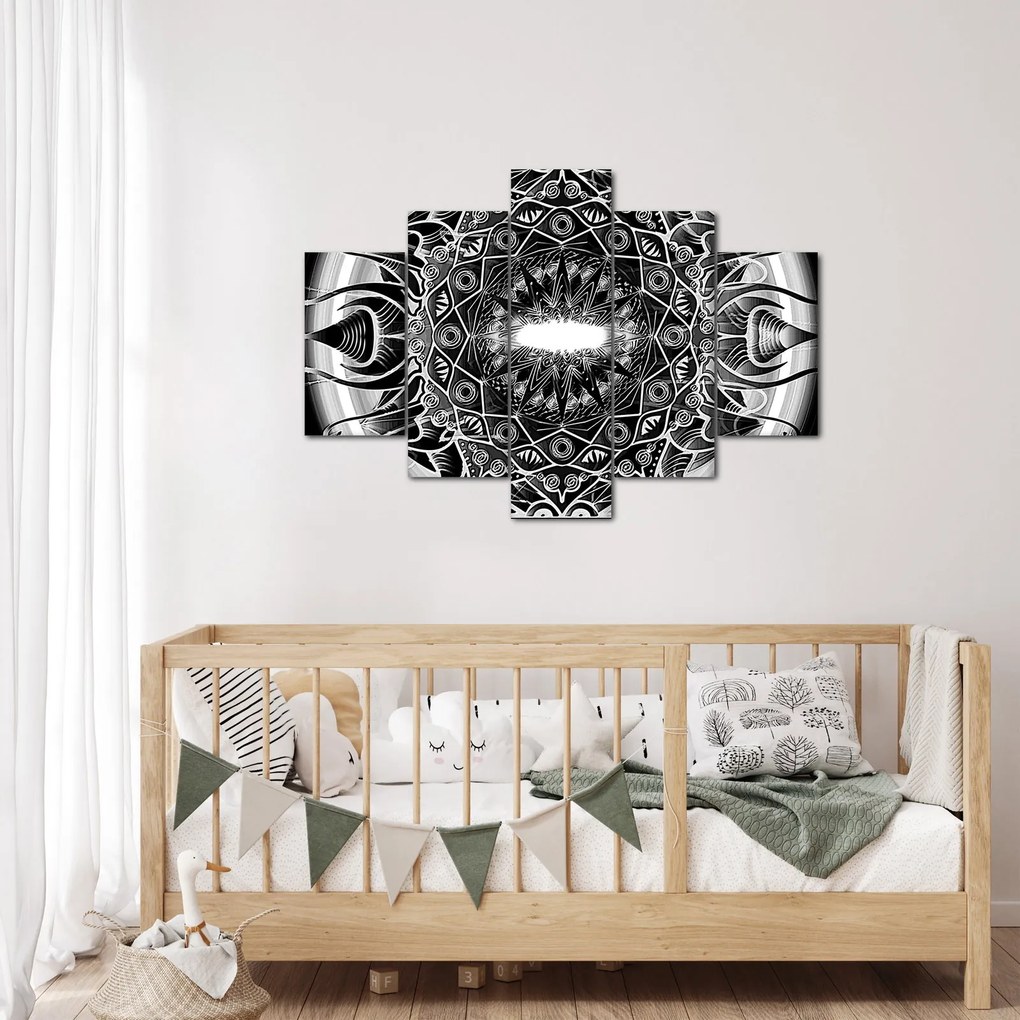 Tablou cu ornamente alb negre (150x105 cm)