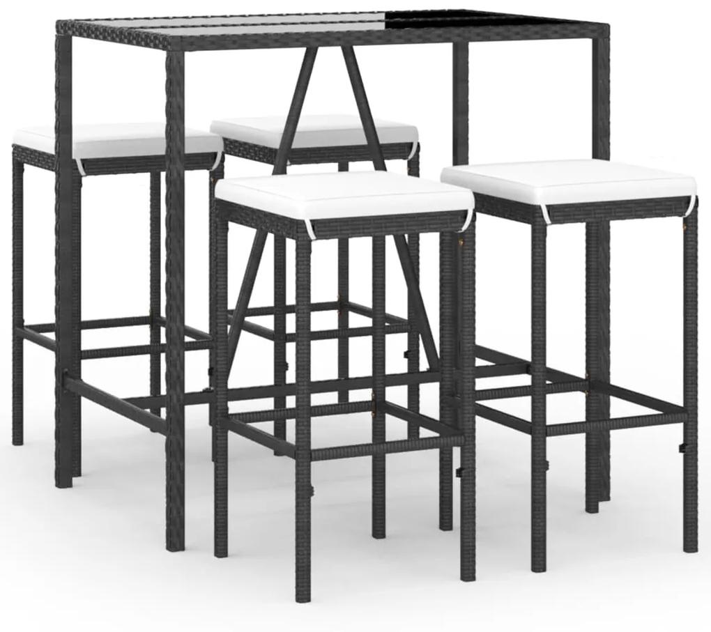 3187633 vidaXL Set mobilier bar de grădină cu perne, 5 piese, negru, poliratan