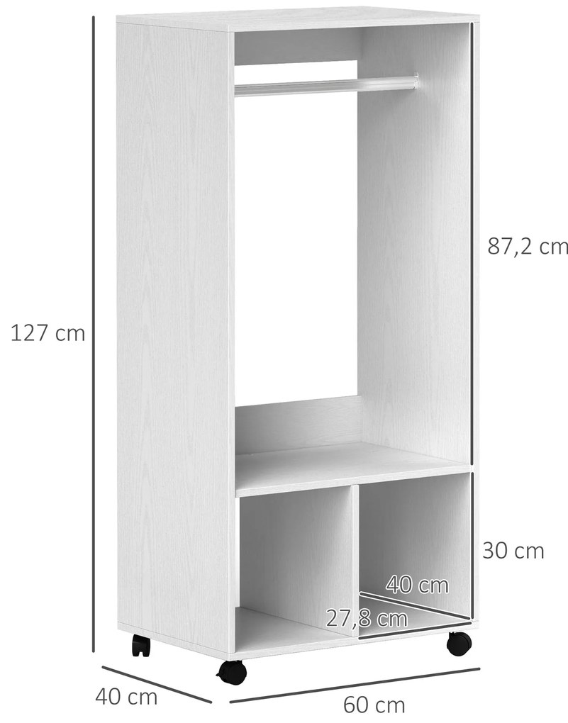HOMCOM Dulap Garderobă, 60 cm x 40 cm x 127 cm, 1 Bară de Agățat, 2 Rafturi, Alb | Aosom Romania