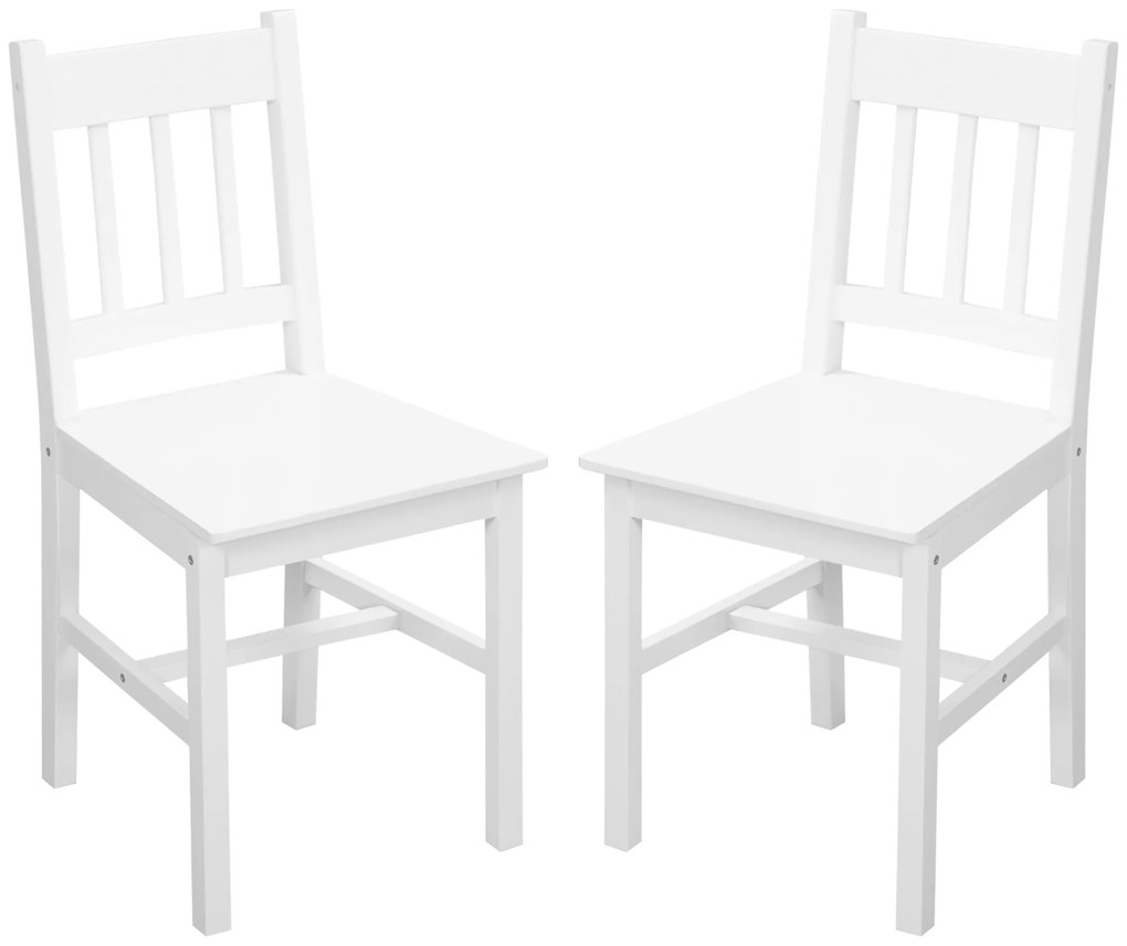 HOMCOM Set de 2 scaune de dining din lemn masiv, scaun de bucătărie, spătar lamele, stil casă de țară alb | Aosom Romania