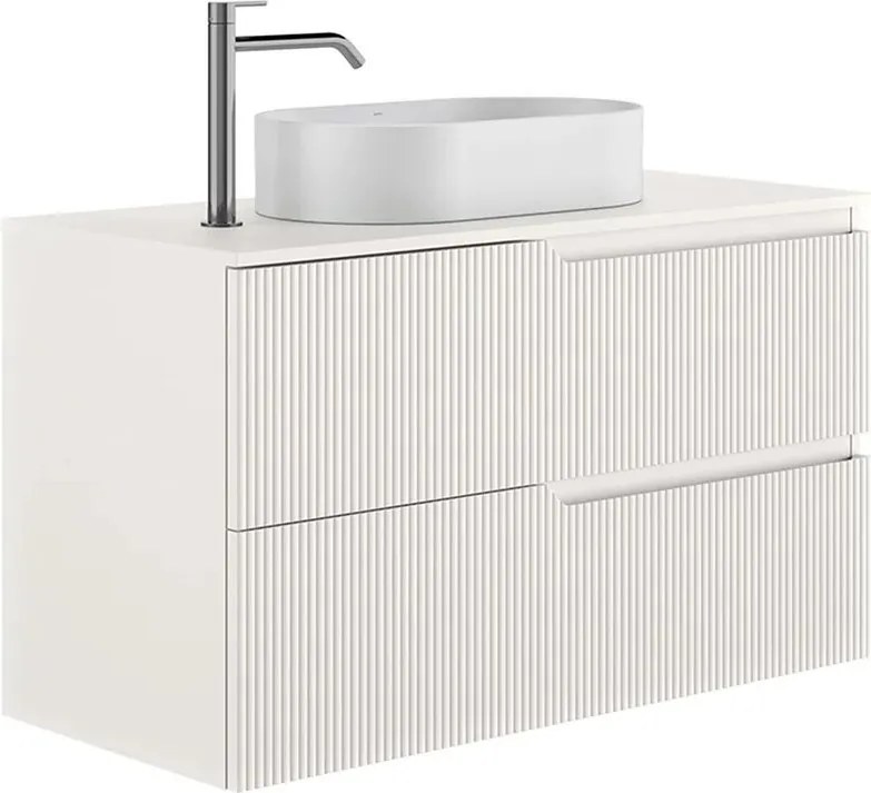 Set dulap baza suspendat Gala Canaletto 2 sertare 100 cm cu blat finisaj alb mat