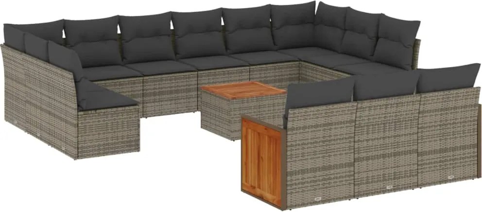 vidaXL Set mobilier de grădină cu perne, 14 piese, gri, poliratan