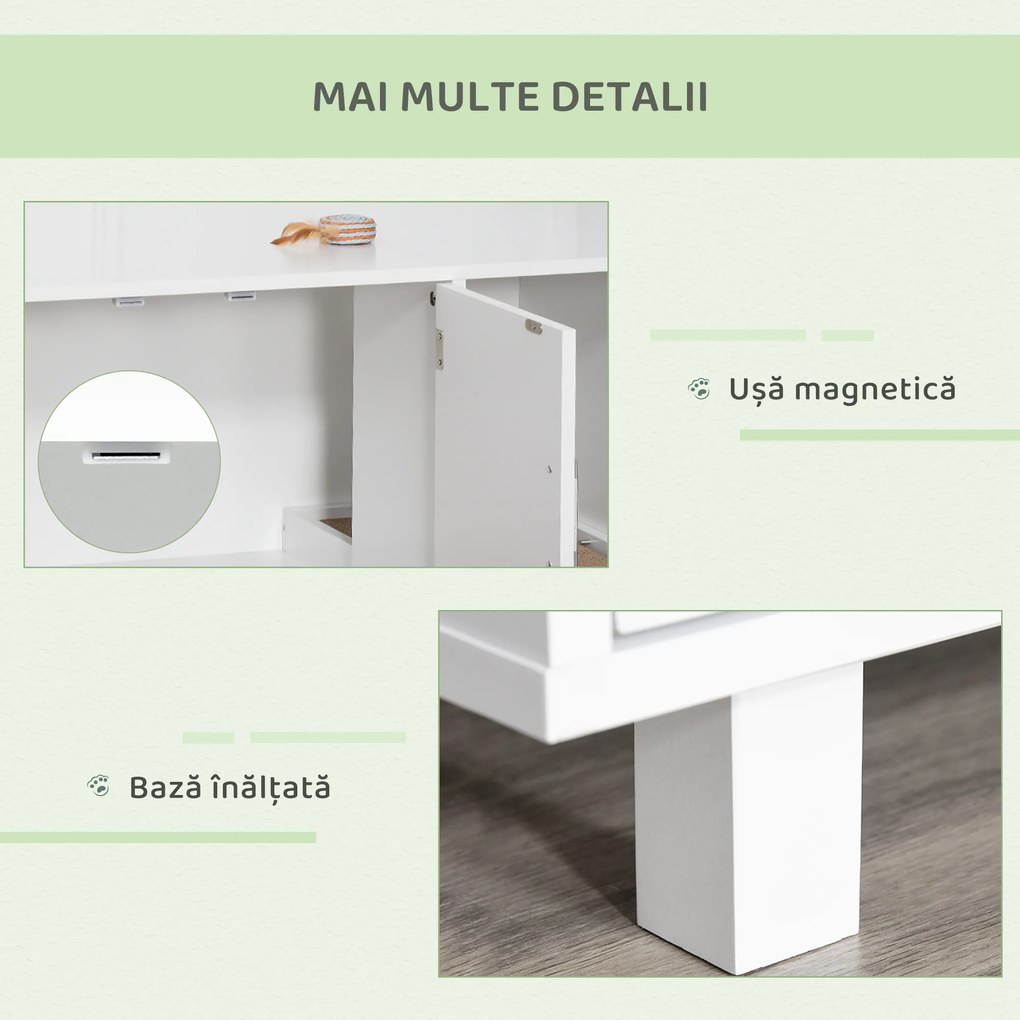 PawHut Mobilier din Lemn pentru Litiera Pisicilor, cu 2 Uși și Deschidere Laterală, 91x52x50,5 cm, Alb | Aosom Romania