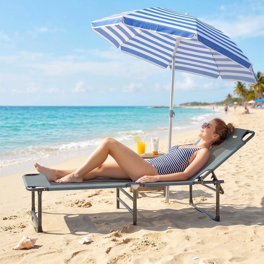 Outsunny Șezlong de Exterior Reglabil 4 Poziții, Scaun Pliabil cu Mâner, Gri. | Aosom Romania