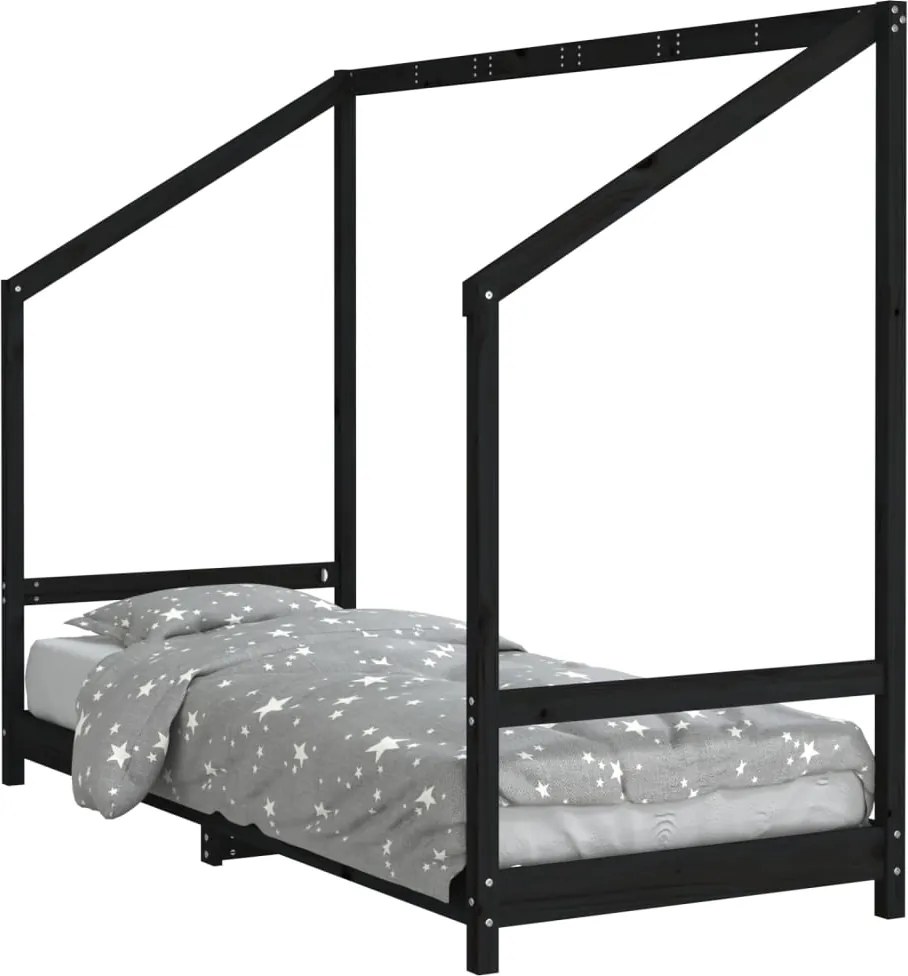 vidaXL Cadru de pat pentru copii, negru, 80x200 cm, lemn masiv de pin