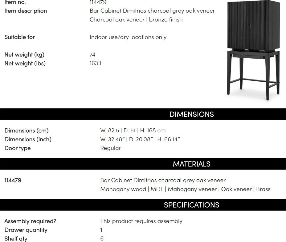 Bufet, Bar design LUX, Furnir de stejar gri carbune, Dimitrios