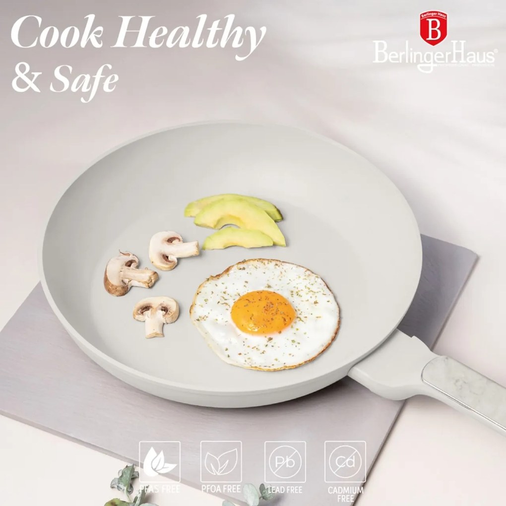 Set oale si tigai cu capace 15 piese Sahara Marble Berlinger Haus BH8401, crem, antiaderente, compatibile inductie