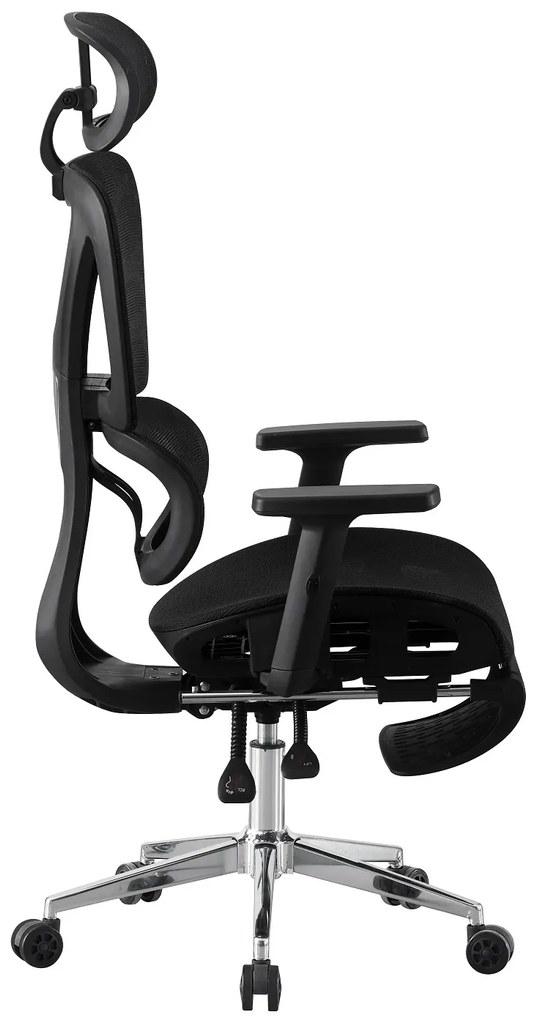 RIGACHAIR Scaun ergonomic, cotiere 2D, tetiera 2D, recliner 155°, suport picioare, Full Mesh, Negru