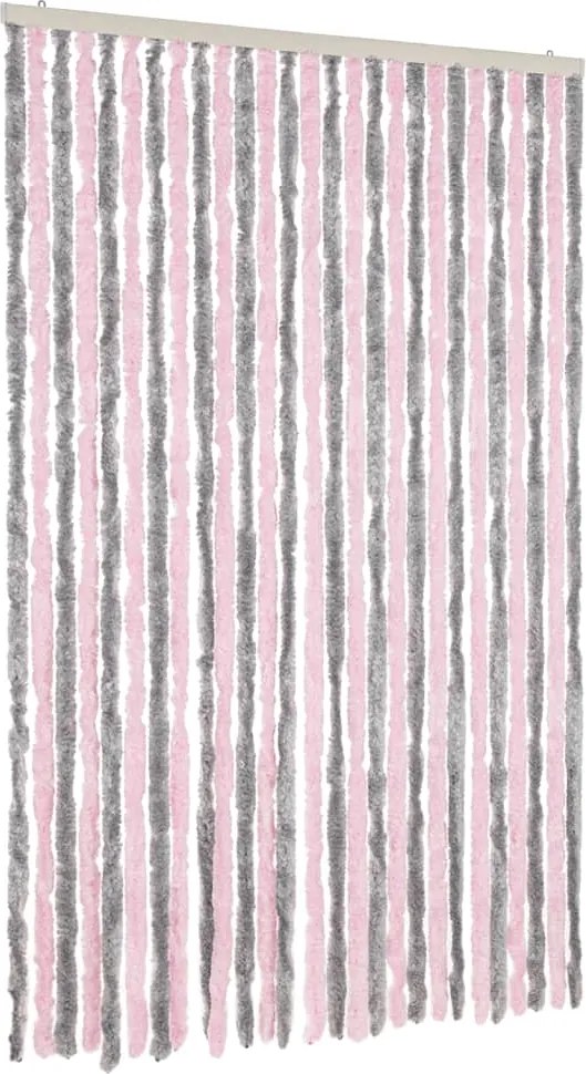 vidaXL Perdea pentru insecte gri argintiu și roz, 118x220 cm, chenille