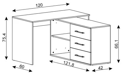 Birou JULES cu sertare și colț universal stânga/dreapta maro/negru