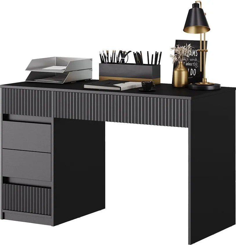BIN204 - Masa de birou, 120 cm, home office cu 5 sertare - Negru