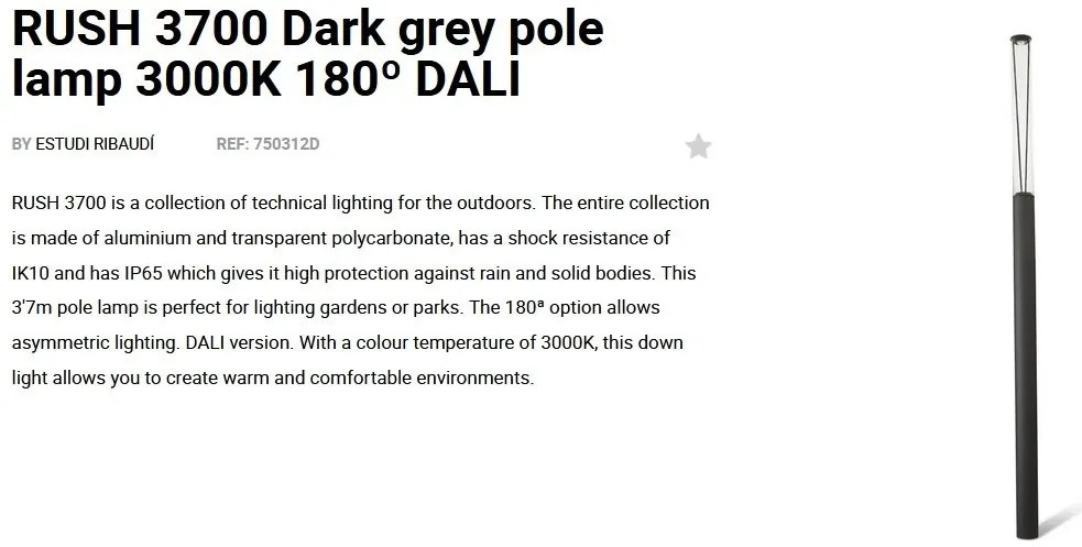 Stalp LED iluminat exterior simetric 180º IP65 RUSH 370cm 3000K DALI