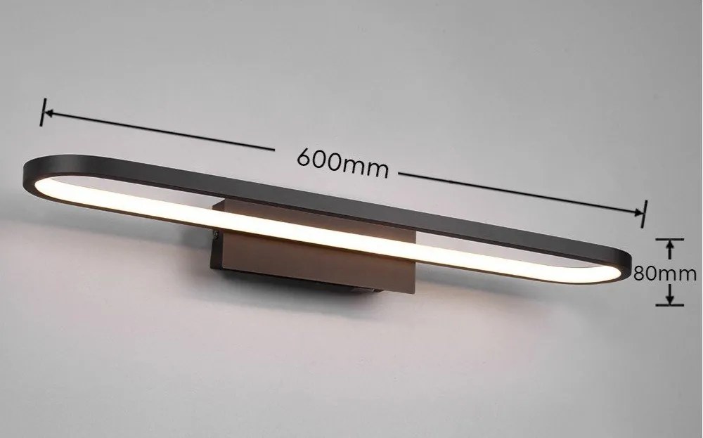 Aplică de perete negru-mat LED (lungime 60 cm) Gianni – Trio