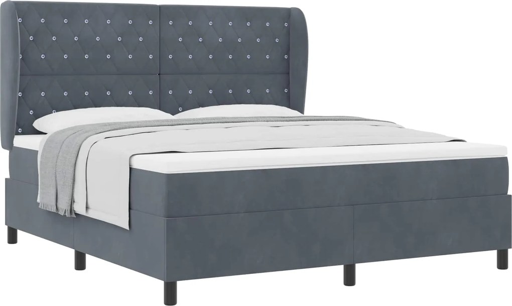 vidaXL Pat cu arcuri cu saltea Gri închis 200 x 180 cm Catifea