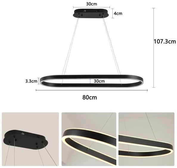 Brilagi - Lustră LED suspendată pe cablu PONDIE LED/43W/230V 80x30 cm neagră