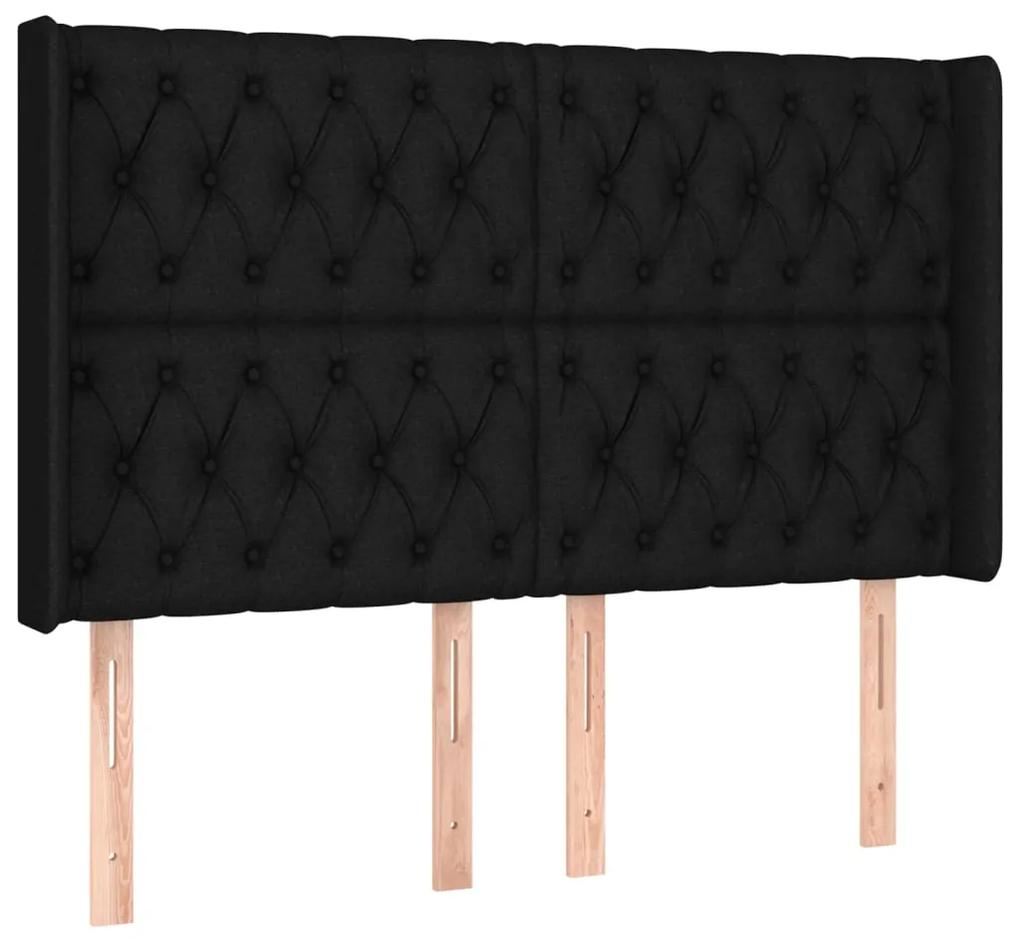 Pat cu arcuri, saltea si LED, negru, 140x190 cm, textil Negru, 140 x 190 cm, Design cu nasturi
