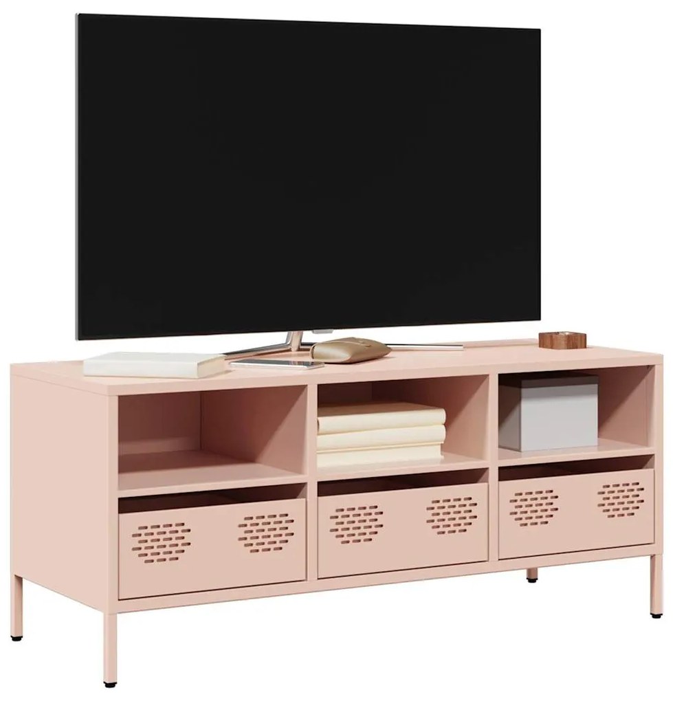 vidaXL Dulap TV, roz, 101,5x39x43,5 cm, oțel laminat la rece
