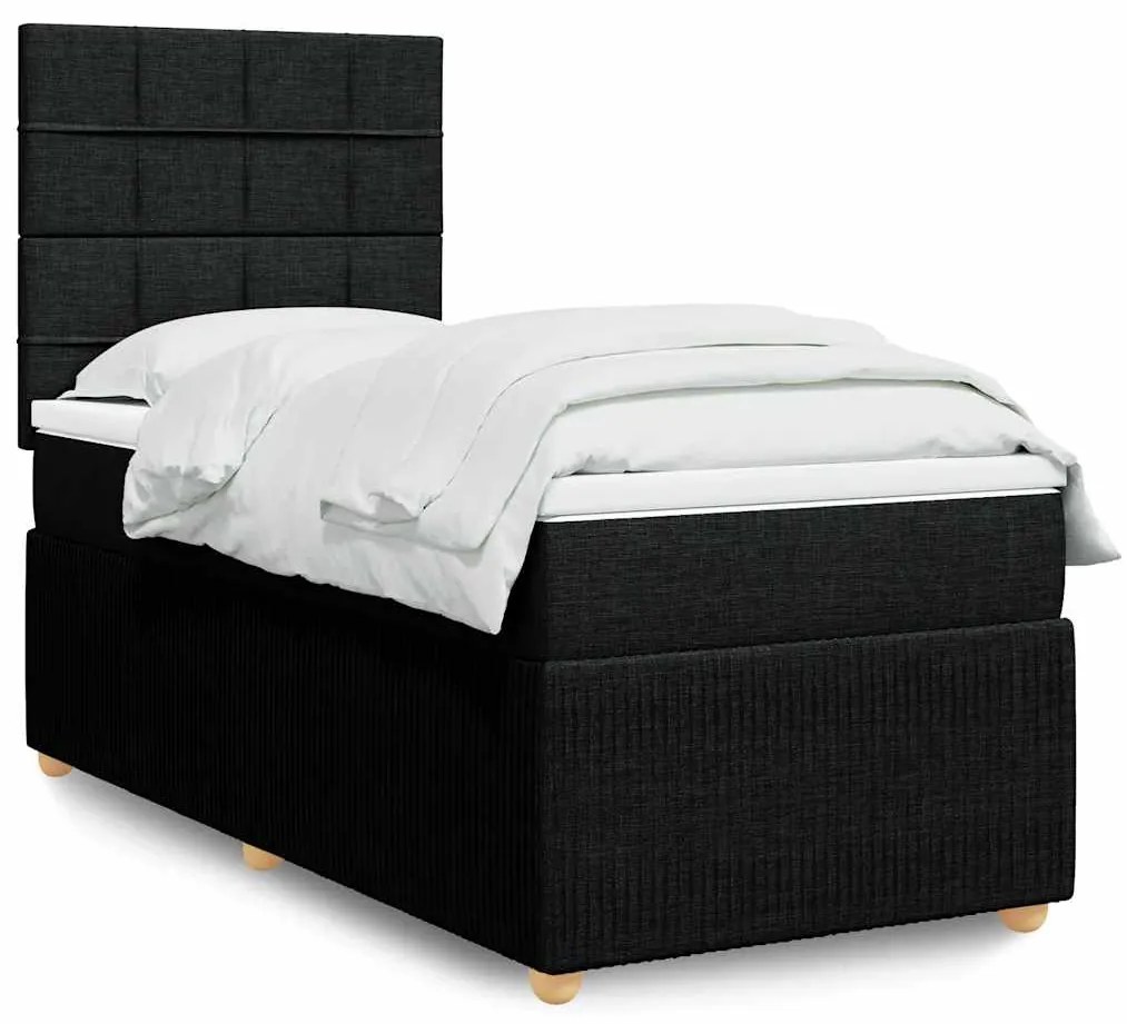 vidaXL Pat box spring cu saltea, negru, 80x200 cm, textil