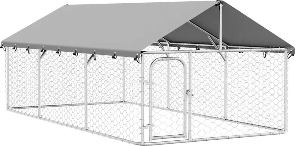vidaXL Țarc / Padoc pentru câini de exterior, cu acoperiș rezistent, 400 x 200 x 150 cm, argintiu