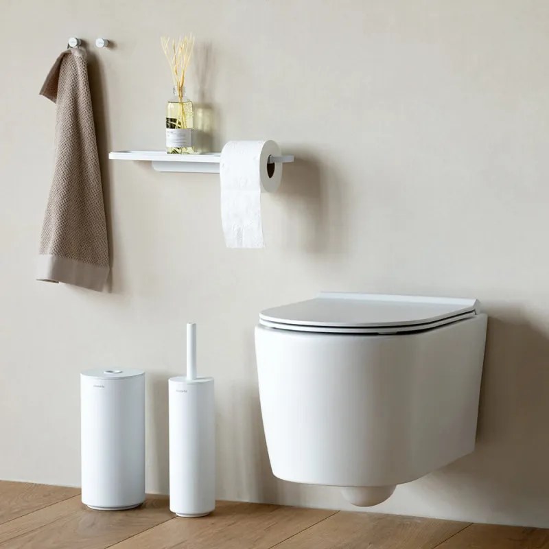 Suport hârtie igienică cu raft Brabantia MindSet 1005668, Instalare ușoară, Acoperire minerală, Alb