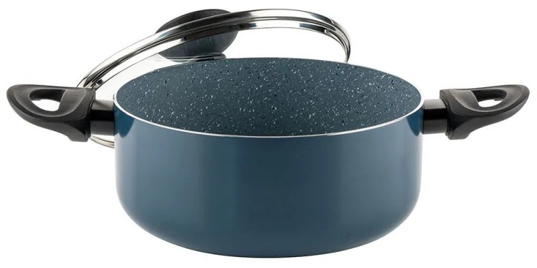 Cratiță Luigi Ferrero Prima FR-2244, 22x9.5 cm, 3.1 l, Acoperire neaderentă din marmură, Capac din sticlă cu gaură pentru abur, Inducție, Albastru închis