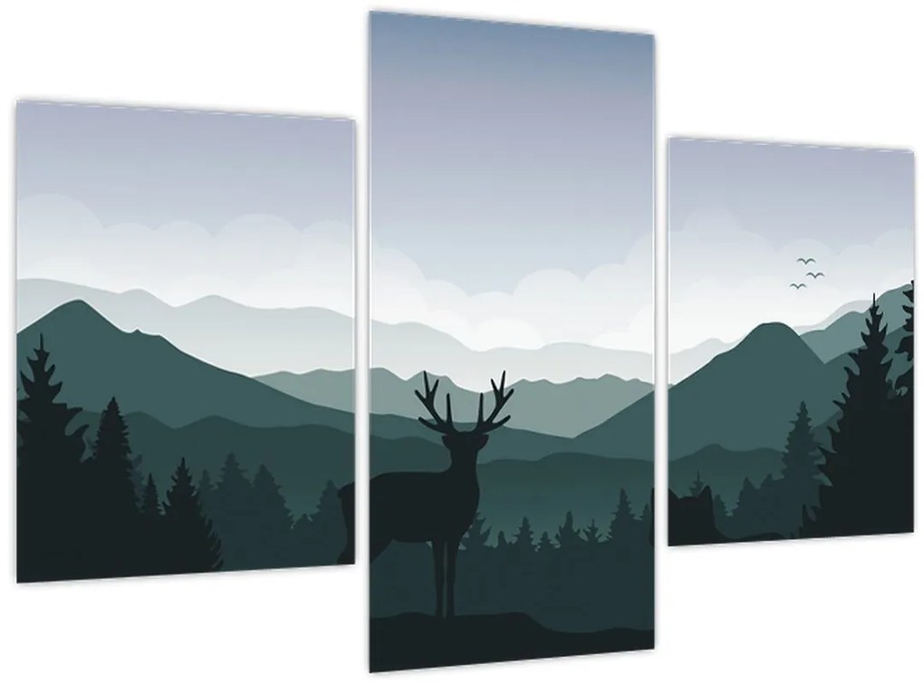 Tablou - Cerb cu lup pe stânci (90x60 cm)