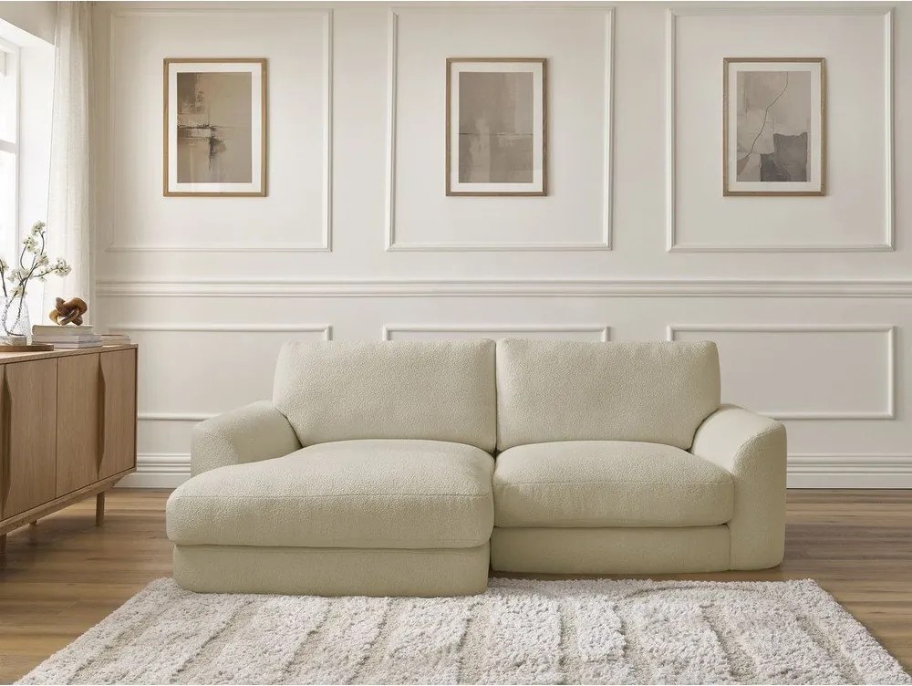 Colțar bej cu tapițerie din țesătură bouclé (cu colț pe partea stângă/cu șezlong) Leonore – Bobochic Paris