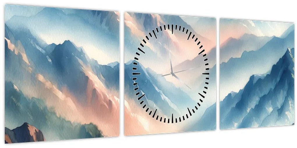 Tablou - Acuarelă munți (cu ceas) (90x30 cm)