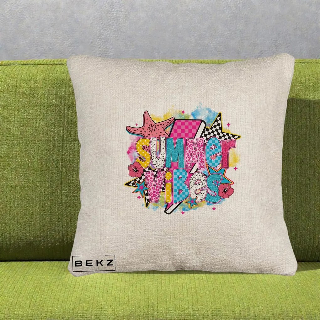 Perna Decorativa Summer Vibes Colorata, 40x40 cm, Bej Canapea, Husa Detasabila, Perna Inclusa, BEKZ®