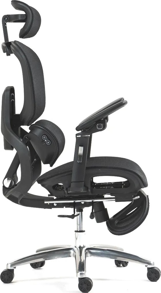 VIGOCHAIR ULTRA PRO VENT Scaun ergonomic, suport lombar cu masaj si incalzire, sezut cu ventilatie, sezut translatie, spatar reglare verticala, cotiere 6D, suport picioare, Full Mesh, Negru