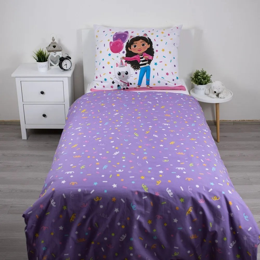 Lenjerie de pat pentru copii din bumbac pentru pat de o persoană 140x200 cm Gabby's Dollhouse "Confetti" – Jerry Fabrics