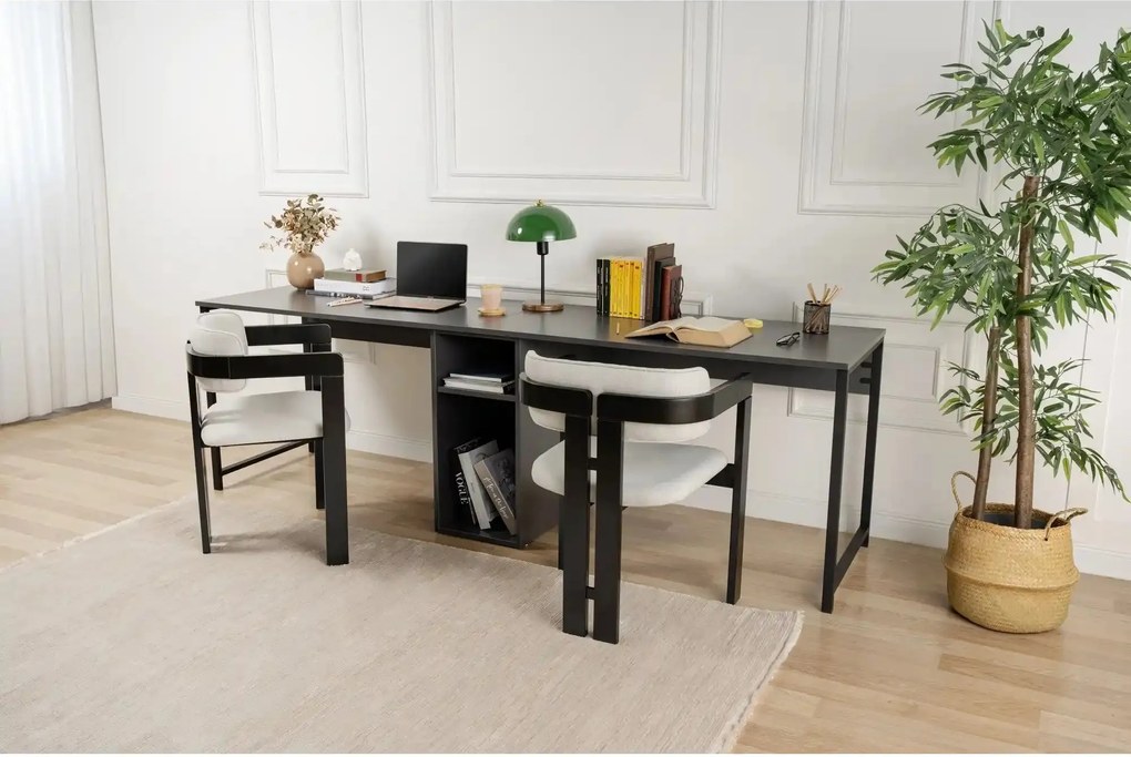 Birou TWIN, gri antracit/negru, PAL melaminat/metal, 240x60x74 cm
