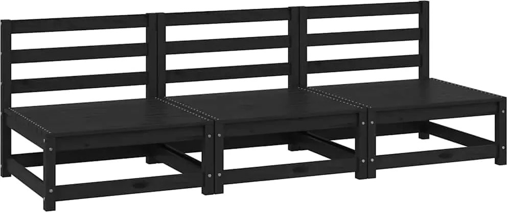 vidaXL Canapele de mijloc de grădină, 3 buc., negru, lemn masiv de pin