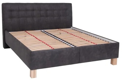 Pat tapițat VIOLET, 180 x 200 cm, gri închis, cu saltea și spațiu de depozitare