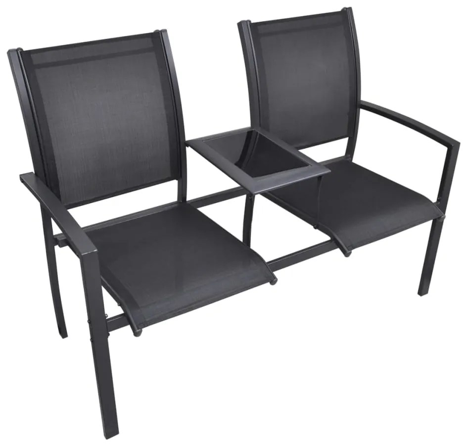 40838 vidaXL Bancă de grădină cu 2 locuri, negru, 131 cm, oțel și textilenă