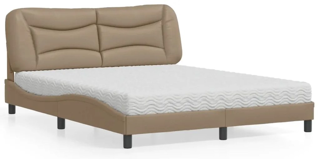 vidaXL Pat cu saltea, cappuccino, 160x200cm piele ecologică