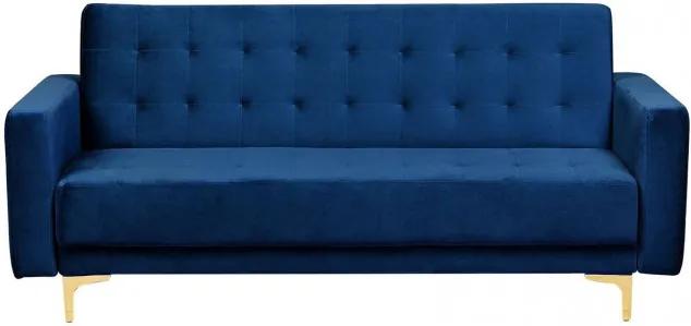 Canapea extensibila cu 3 locuri Aberdeen, catifea, albastru