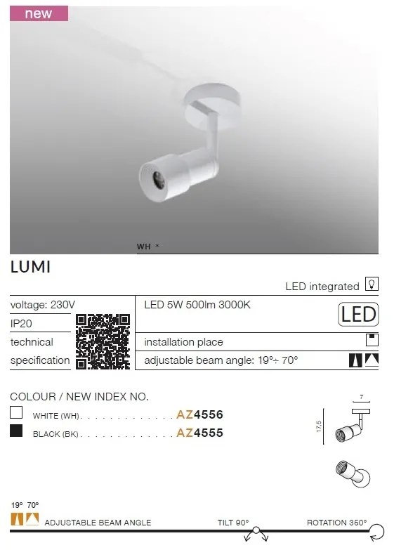 Aplica tip spot LED directionabil de perete/tavan LUMI neagra
